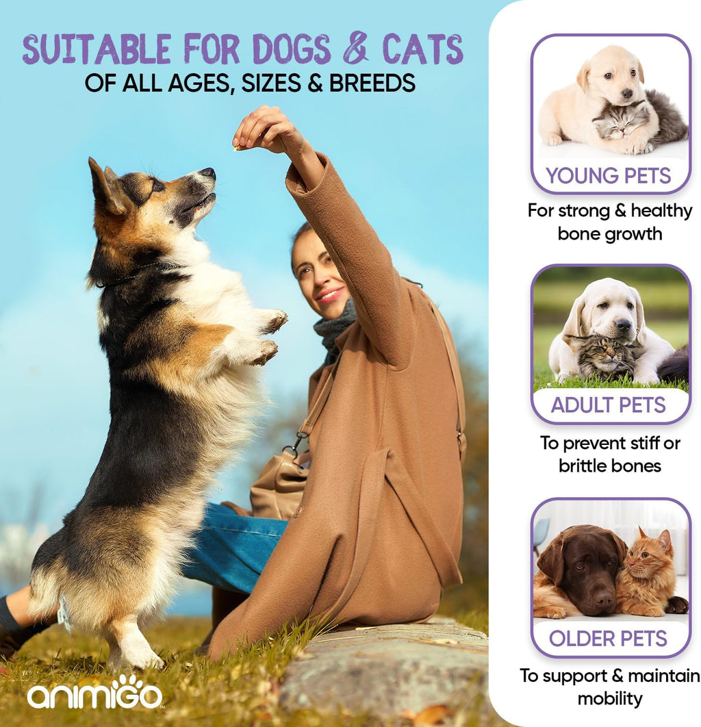 Animigo Glucosamine for Dogs & Cats with Chondroitin (1075Mg) - 180 Capsules - Hip & Joint Supplement for Dogs & Cats of All Ages - with Turmeric, Ginger, Vitamin C & Rosehip - Cats & Dogs Joint Care
