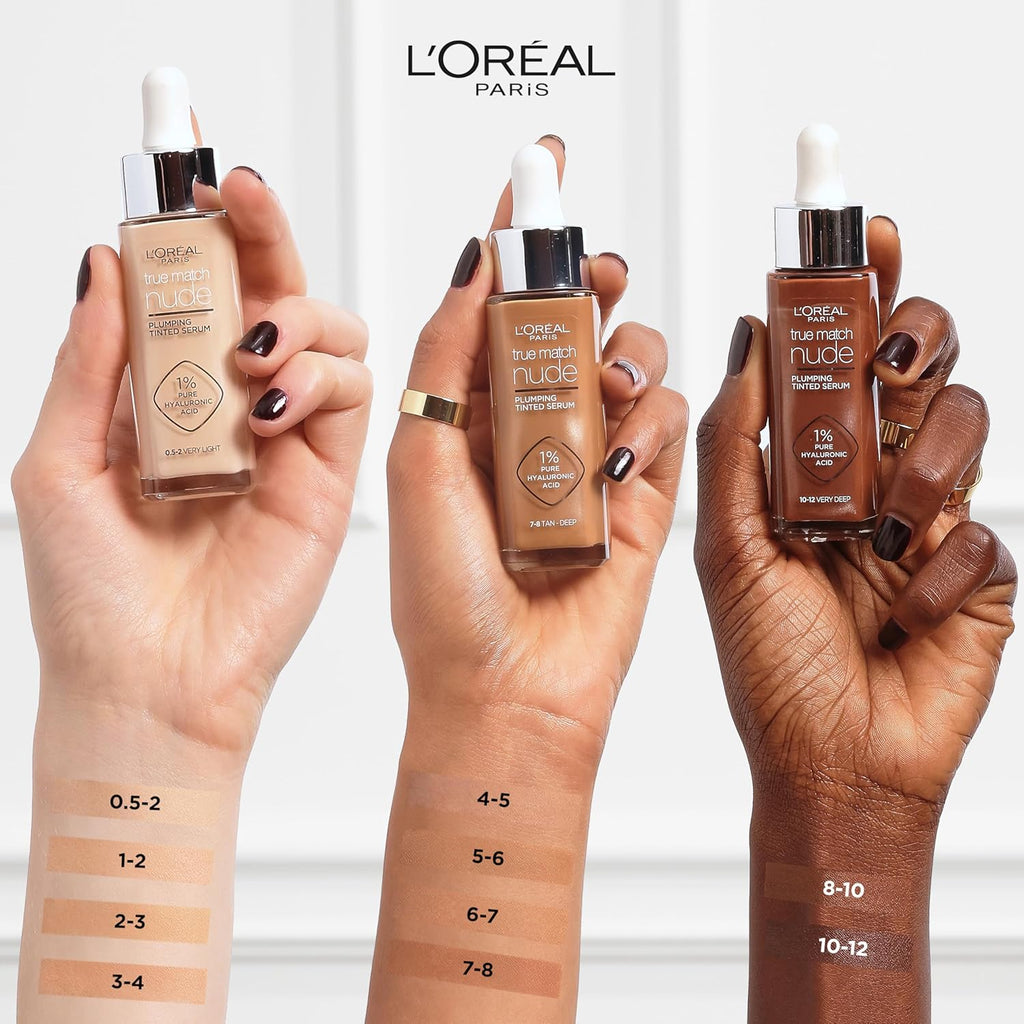 L'Oréal Paris Nude Tinted Serum for Face, Shade 4-5 Medium, Plumping and Hydrating Face Makeup, 1 Percent Pure Hyaluronic Acid, Nude Foundation to Cover, Replumps and Hydrates Skin in One Hour