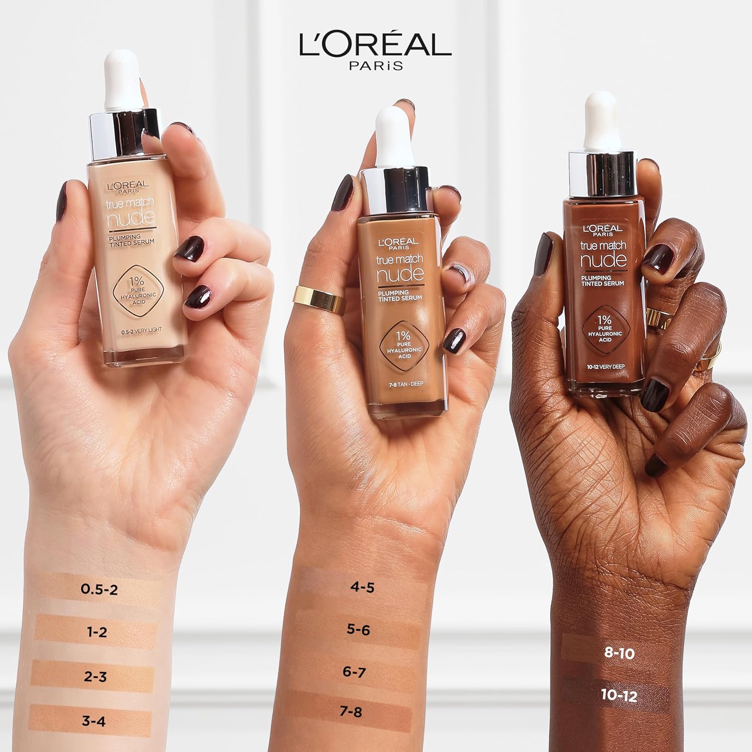 L'Oréal Paris Nude Tinted Serum for Face, Shade 4-5 Medium, Plumping and Hydrating Face Makeup, 1 Percent Pure Hyaluronic Acid, Nude Foundation to Cover, Replumps and Hydrates Skin in One Hour