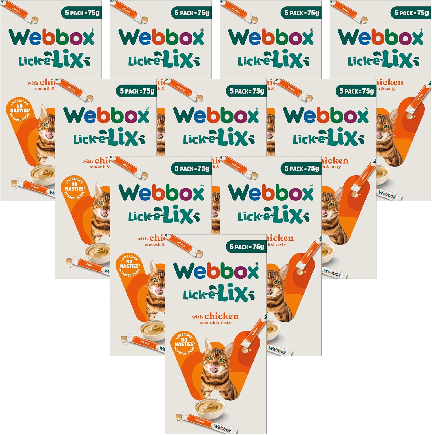 Webbox Lick-E-Lix Cat Treats, Chicken - Kitten Friendly, Grain and Gluten Free, No Artificial Preservatives or Colours (10 X 5 Packs)
