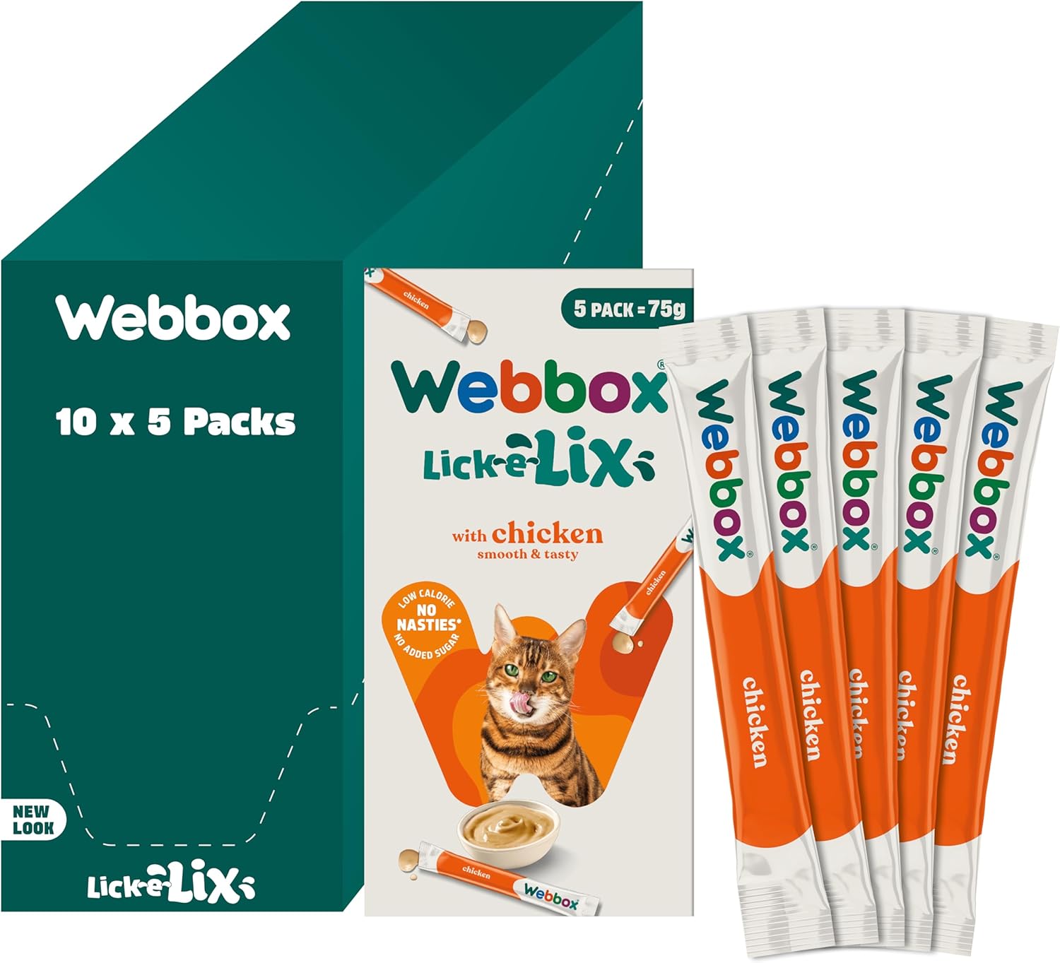 Webbox Lick-E-Lix Cat Treats, Chicken - Kitten Friendly, Grain and Gluten Free, No Artificial Preservatives or Colours (10 X 5 Packs)