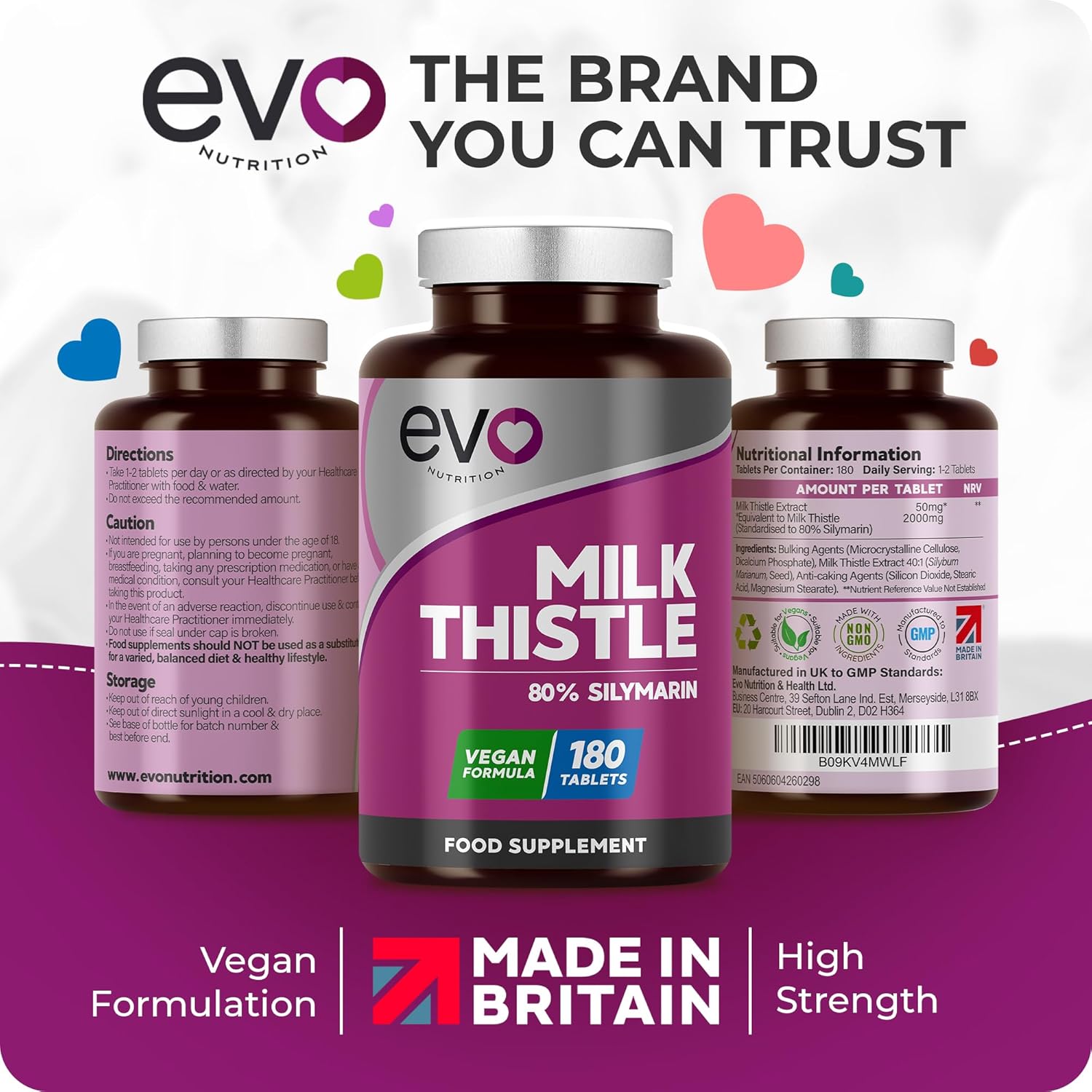 Milk Thistle Tablets | 80% Silymarin | 180 Tablets | Vegan Supplement | Milk Thistle Capsules Alternative | Made in the UK