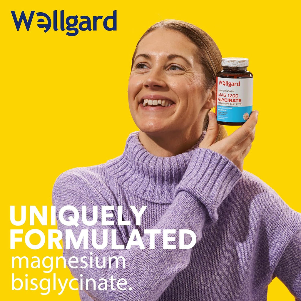 Pure Magnesium Glycinate by Wellgard - Not Mixed with Citrate or Malate, High-Strength Magnesium Supplement, Mag 1200, Vegan, High Absorption Bisglycinate, 240Mg Elemental Magnesium, Made in UK