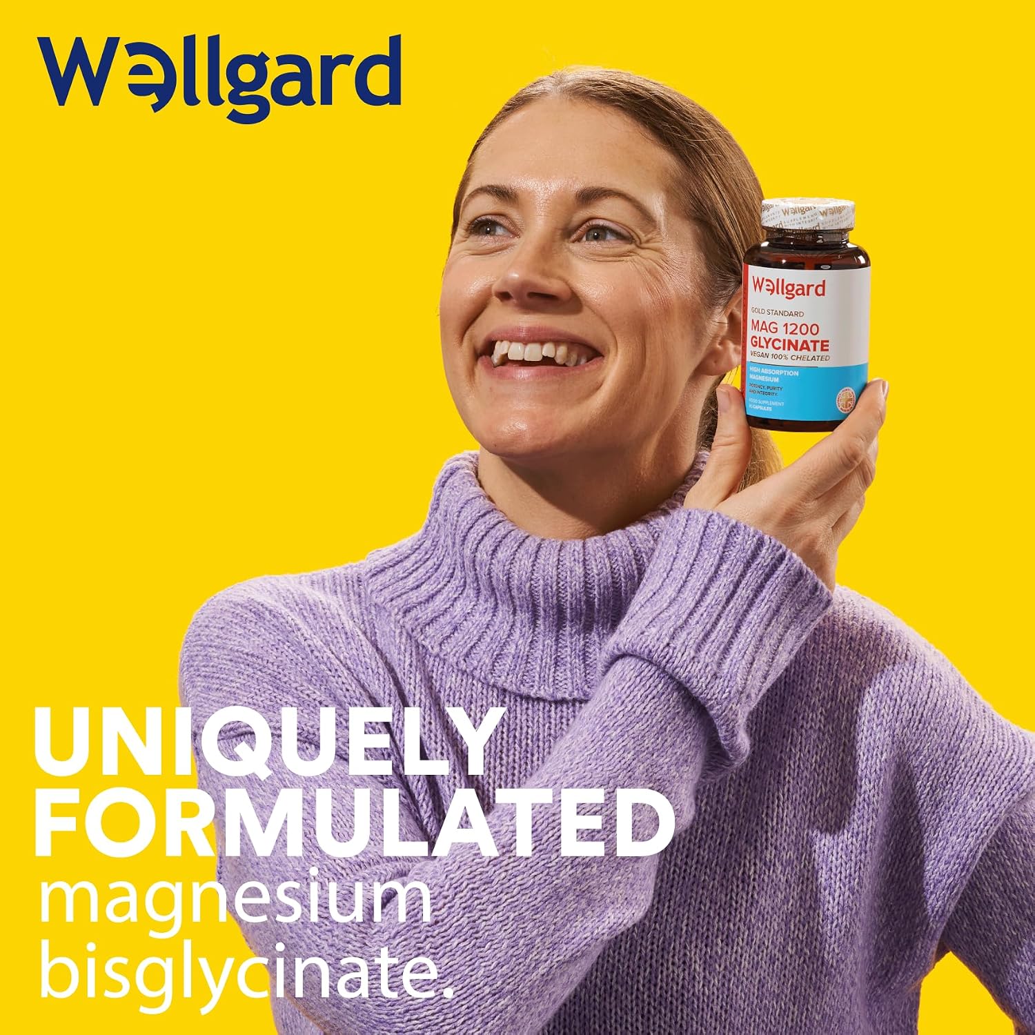 Pure Magnesium Glycinate by Wellgard - Not Mixed with Citrate or Malate, High-Strength Magnesium Supplement, Mag 1200, Vegan, High Absorption Bisglycinate, 240Mg Elemental Magnesium, Made in UK