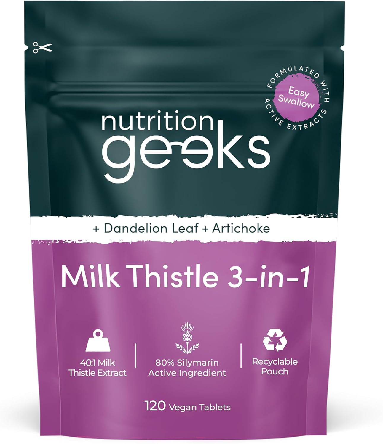 Milk Thistle Tablets 3-In-1 Complex - 120 Tablets (2 Month Supply) - 100Mg Extract 80% Silymarin with Artichoke & Dandelion Leaf (Not Milk Thistle Capsules or Tincture) - Vegan - UK Made Supplement