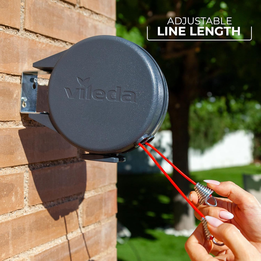 Vileda Dual Cordomatic Retractable Washing Line, 30M (2 X 15M Clothes Line) | Holds up to 30Kg, Extendable Clothes Line with Automatic Retraction, Uv‑Protected Case, Wall Mounted for Indoor & Outdoor Use