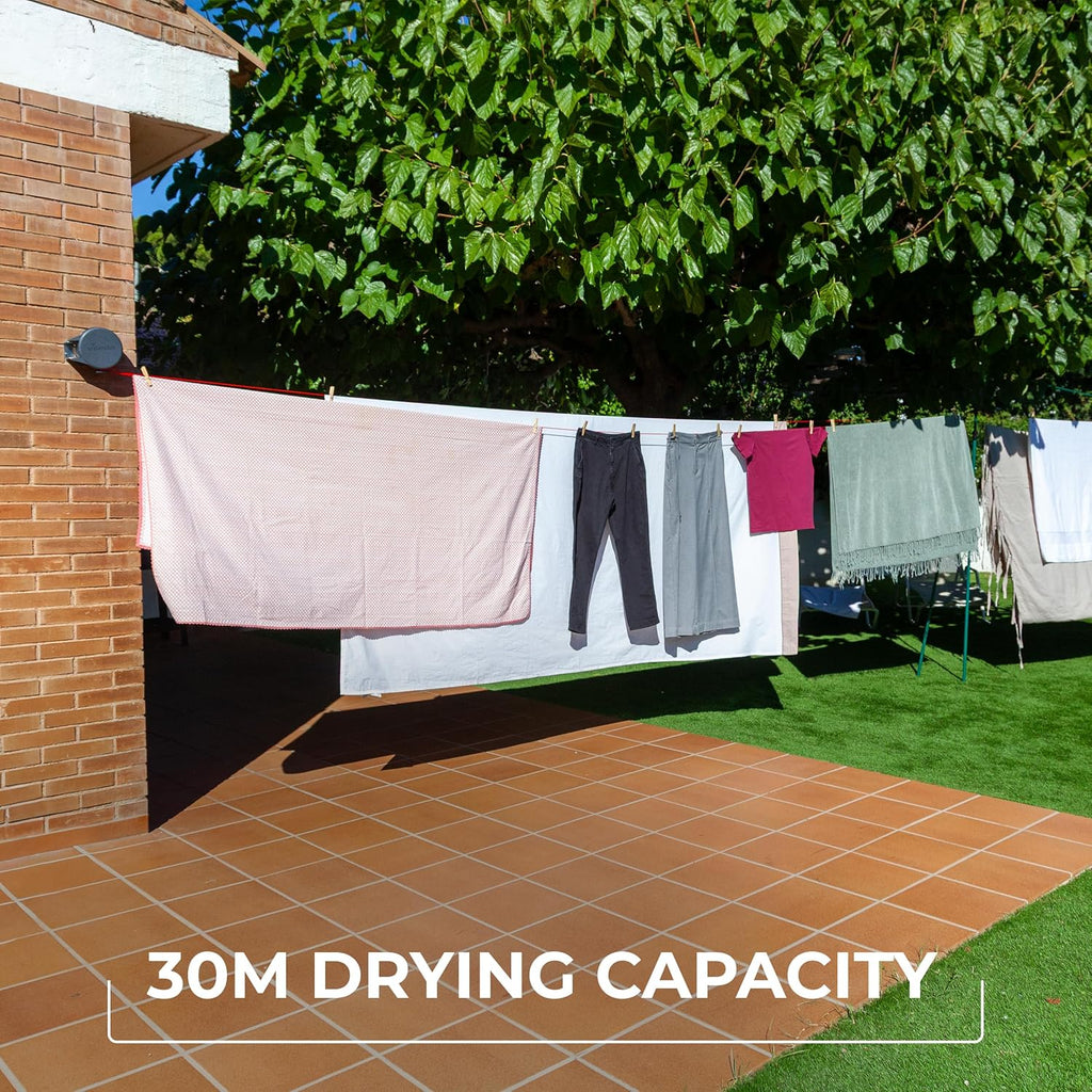 Vileda Dual Cordomatic Retractable Washing Line, 30M (2 X 15M Clothes Line) | Holds up to 30Kg, Extendable Clothes Line with Automatic Retraction, Uv‑Protected Case, Wall Mounted for Indoor & Outdoor Use