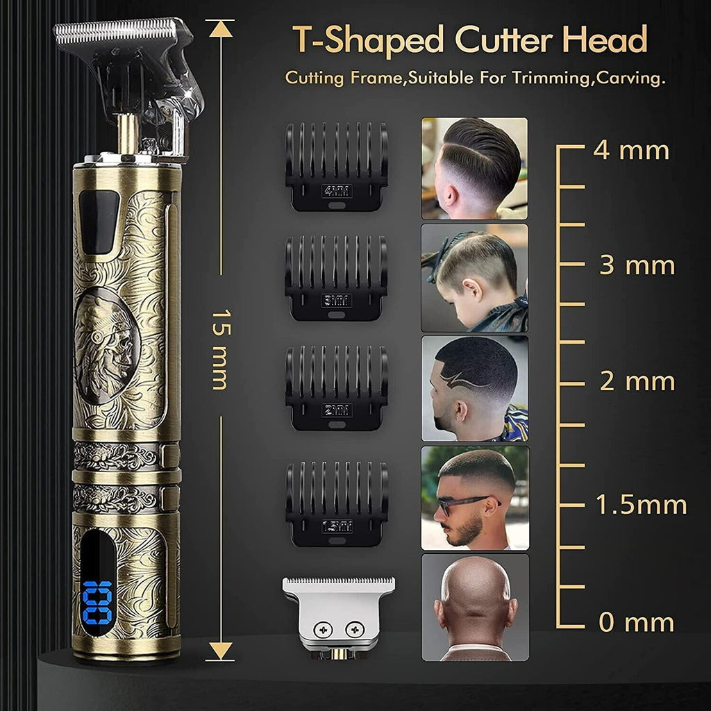 Professional Men Cordless Hair Clippers Beard Trimmer Cutting Machine Kit Small LCD Screen Display