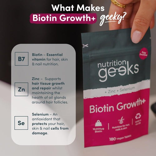 Biotin Hair Growth Supplement - 180 Vegan Tablets Enhanced with Zinc & Selenium, Hair Vitamins Complex - Biotin 10000 Mcg - Hair Skin and Nails Vitamins for Women & Men UK (Packaging Design May Vary)