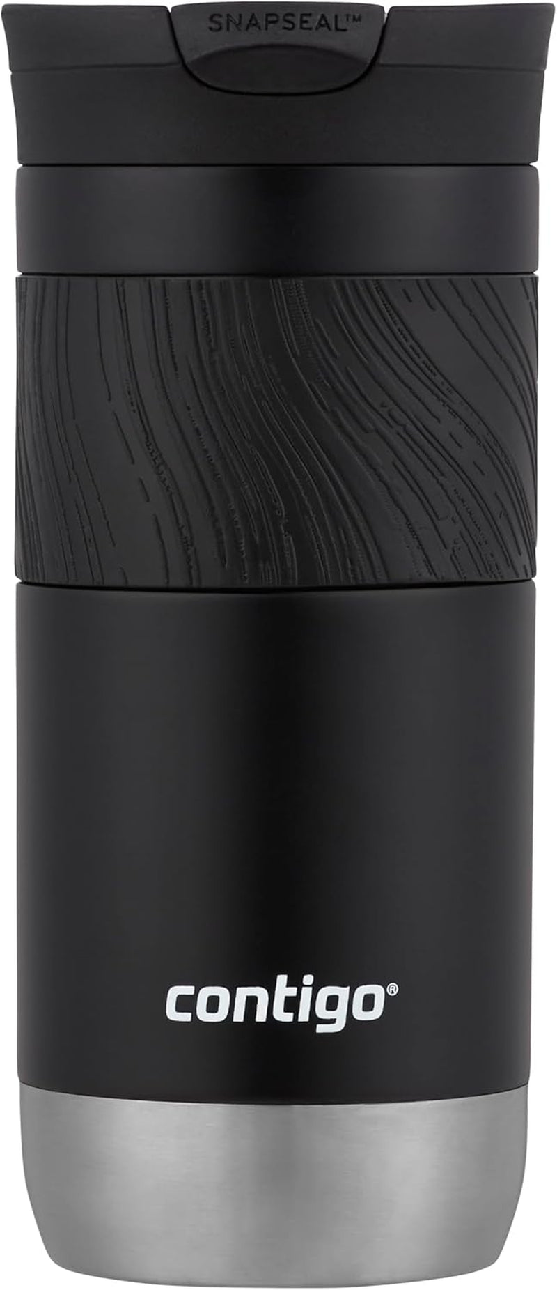 Contigo Byron Snapseal Travel Mug  470ml Licorice | Stainless Steel Thermal-Mug | Insulated Coffee to Go Cup | 100% Leakproof | Keeps Hot for 7 Hours | Dishwasher Safe Lid |