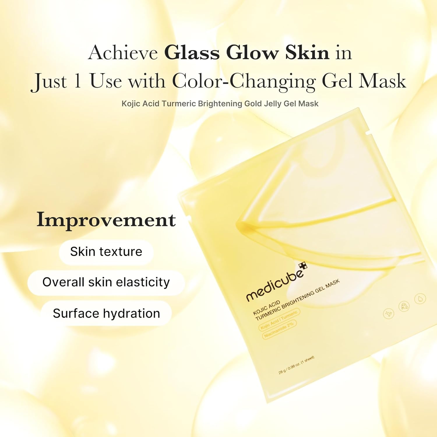 Medicube Kojic Acid Turmeric Brightening Gold Jelly Gel Mask | Overnight Face Mask for Glass Glow Skin- Elasticity, Hydrating, Firming and Moisturizing | Korean Skincare, 28Grams X 4Ea