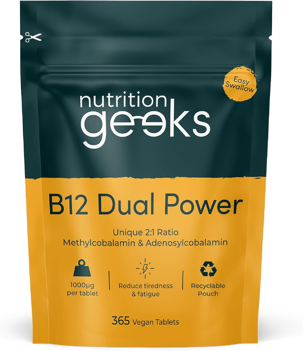 Vitamin B12 Tablets High Strength - 1 Year Supply (365 Tablets) - 1000Mcg Dual Power B12 Vitamin Complex with Methylcobalamin & Adenosylcobalamin - Vegan Supplement - (Packaging Design May Vary)